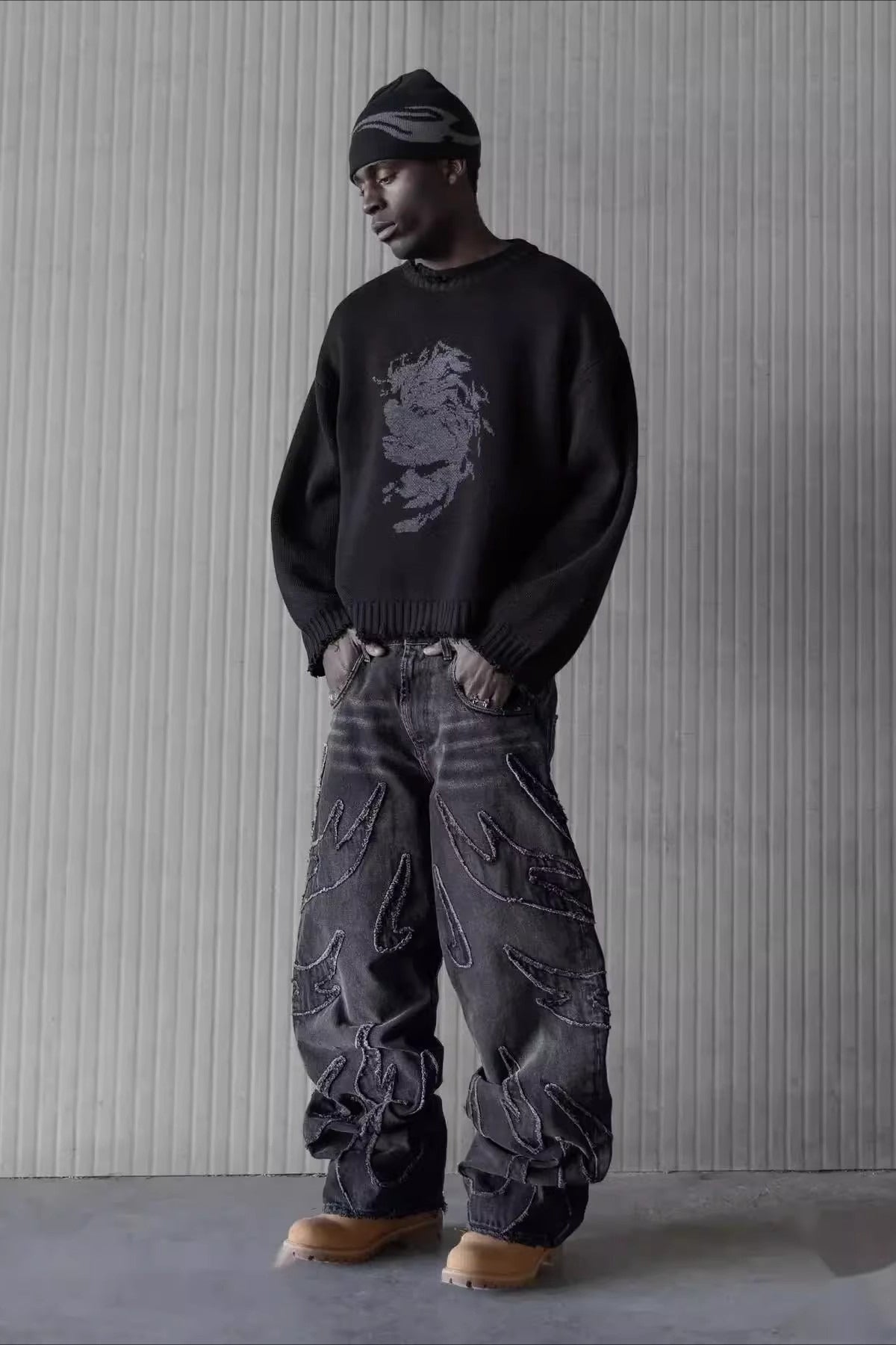 Gradient Embroidered Wide-Leg Jeans