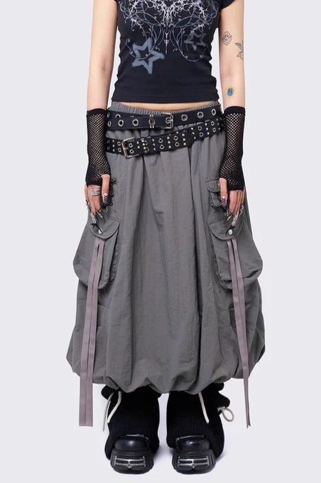 Punk Solid Color Belted Multi-Pocket Skirt Main image