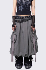 Punk Solid Color Belted Multi-Pocket Skirt