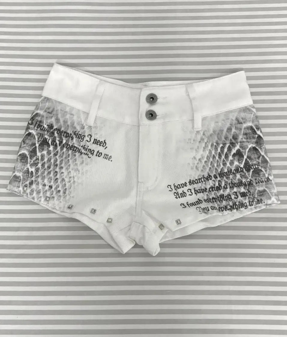 Snake Print Low Rise Denim Shorts Main image