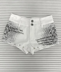 Snake Print Low Rise Denim Shorts