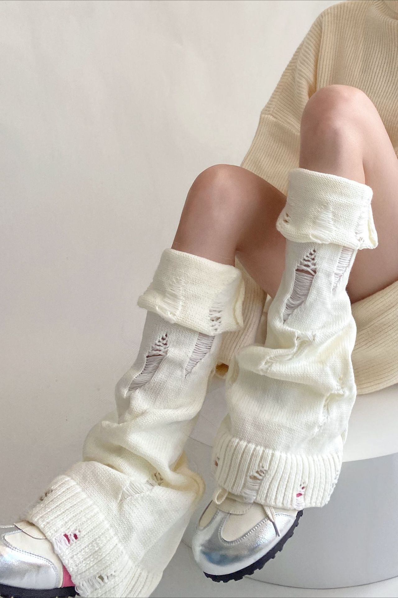 Knitted Ripped Flared Stacked Leg Warmers Secondary image