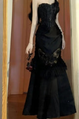 Vintage Off Shoulder Lace Hollow Out Back Evening Maxi Dress