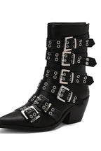Pointed Buckle Western Ankle Boots