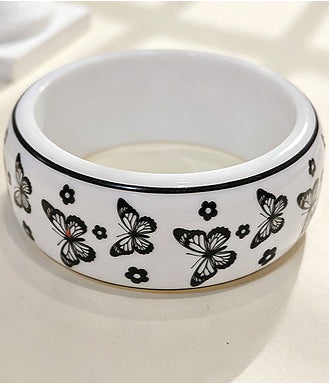 Black White Butterfly Heart Pattern Bracelet
