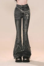 Retro High-Waist Slim Flare Denim Pants