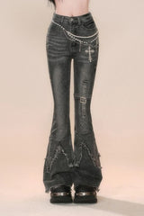 Retro High-Waist Slim Flare Denim Pants