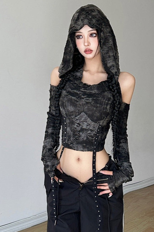 Wasteland Style Distressed Shoulder Hoodie Main image