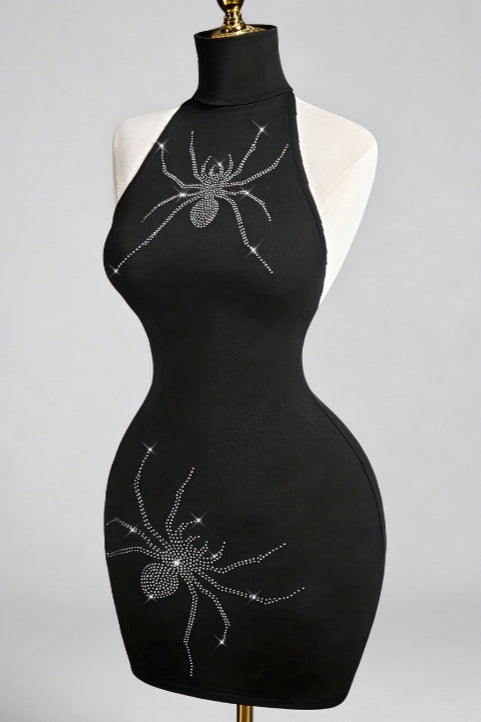Spider Motif Halter Mini Dress
