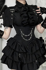 Dark Gothic Chain High Waist Sleeveless Cake Mini Dress