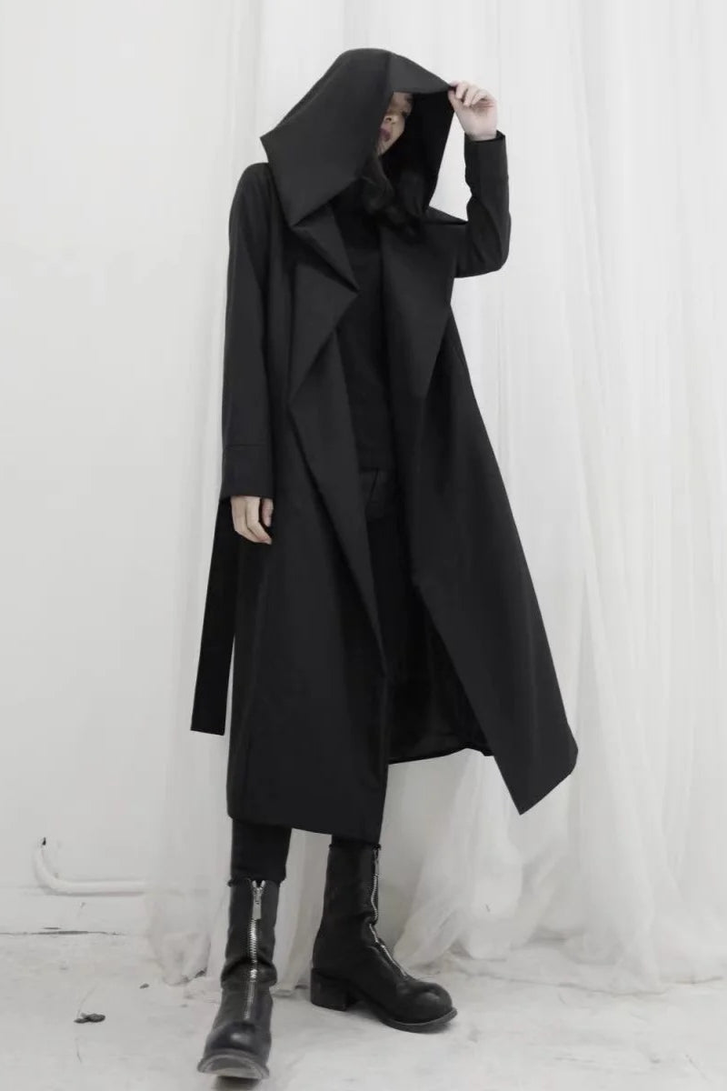 Gothic Punk Hooded Lace-up Trench Coat