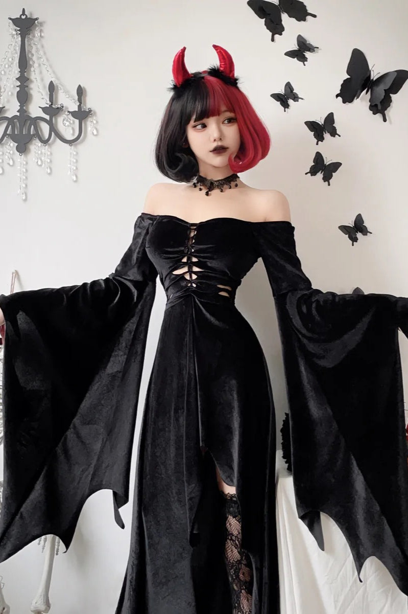 Gothic Velvet Bat Sleeve Dark Maxi Dress Main image