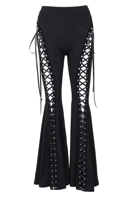 Lace Up Cutout Flared Pants