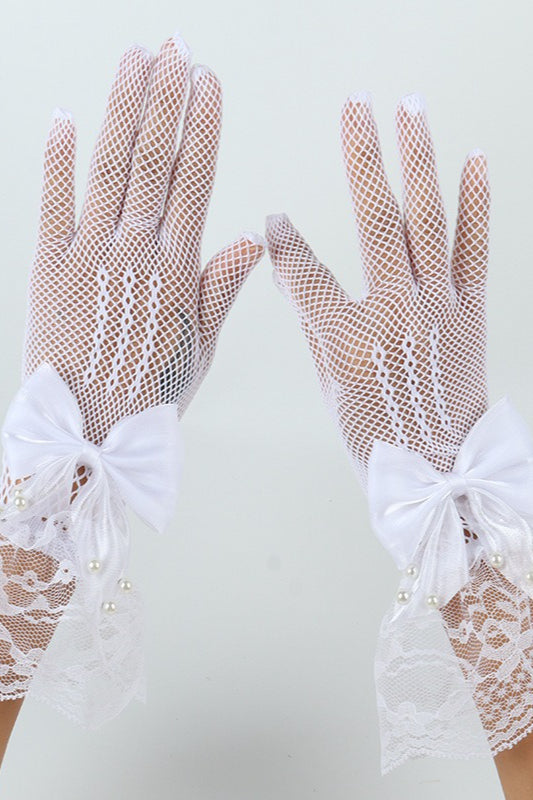 Bow Detail Lace Cuff Gloves