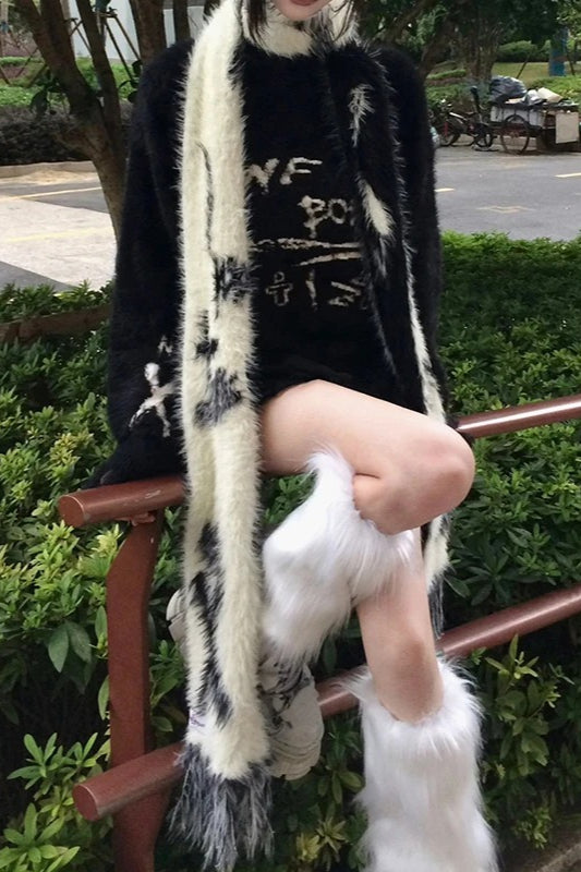 Y2K Black White Japanese Cute Cartoon Long Luxury Warm Autumn Winter Scarf Secondary image