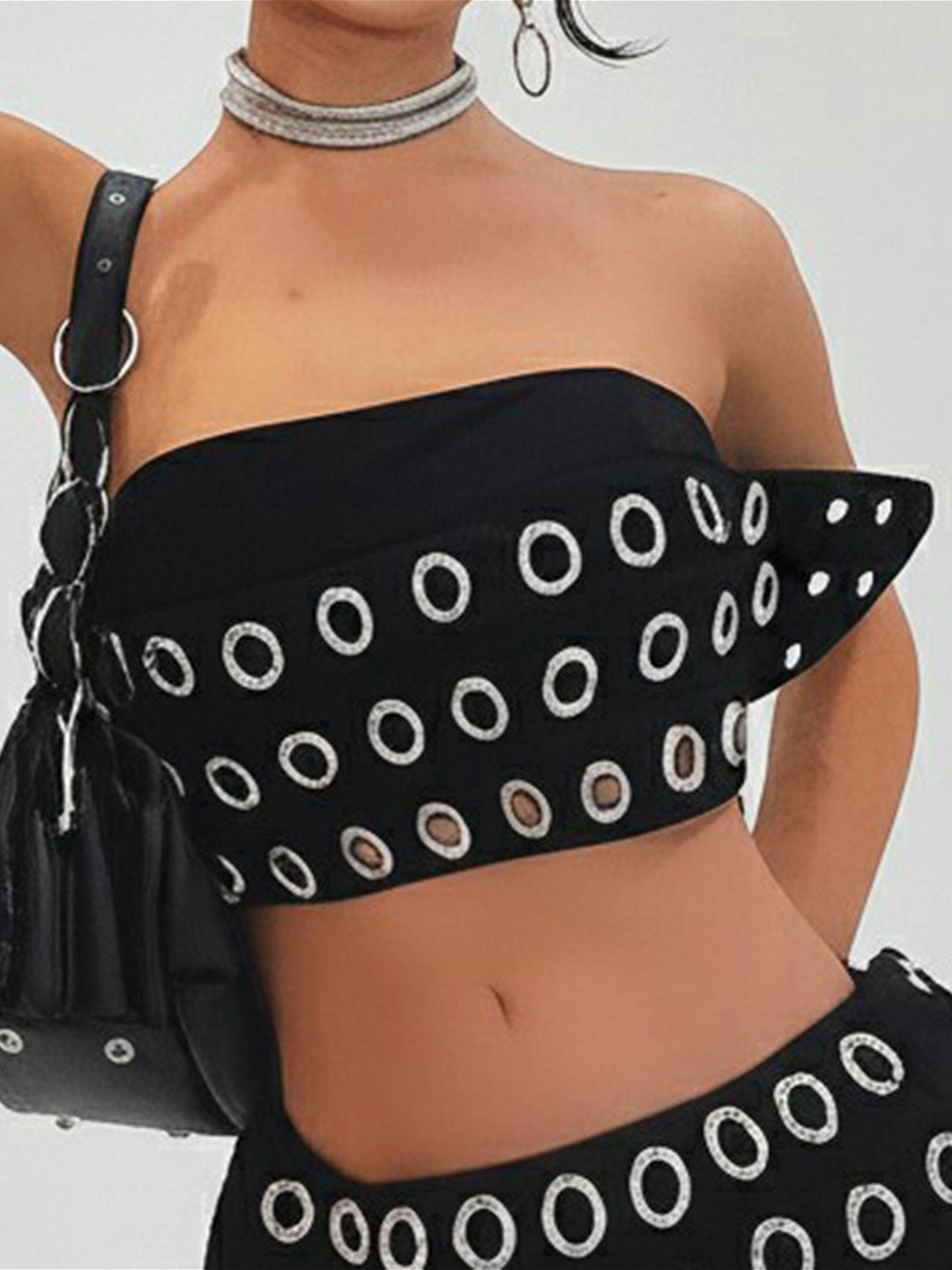 Edgy Cool Eyelet Detail Strapless Bandeau Crop Top Main image