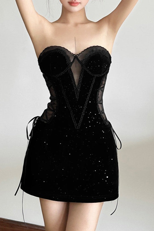 Sheer Panel Strapless Mini Dress