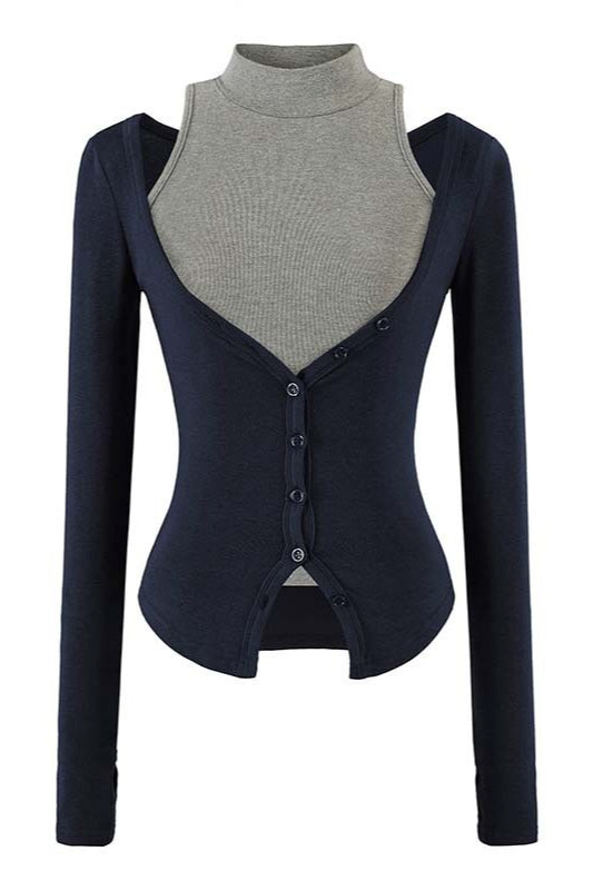 Layered High Neck Button Cardigans