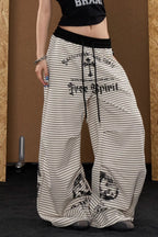 Striped Ornate Print Wide Pants