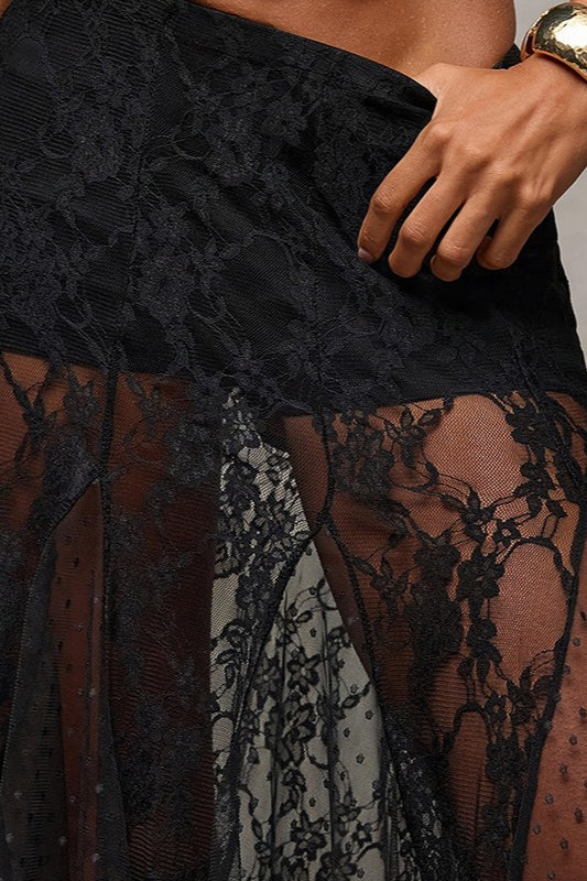 Versatile Lace Patchwork Slim Maxi Skirt