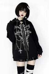 Harajuku Cross Lace-up Splicing Hoodie