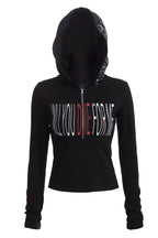 Gothic Graphic Hooded Long Sleeve  Crop Top