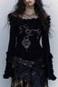 Grunge Punk Tattoo Print Black Knit Top