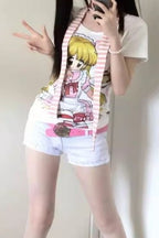 Edgy Harajuku Graphic Fitted Cotton T-shirt