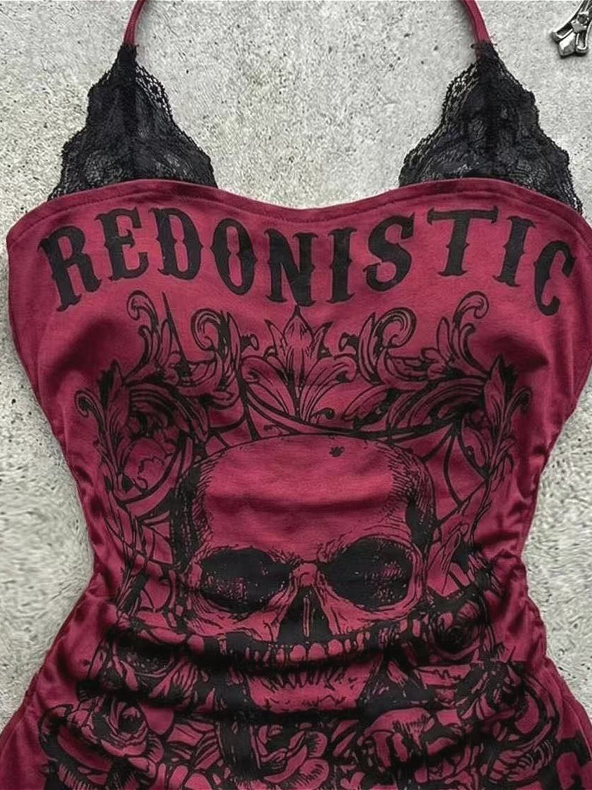 Lace Patchwork Skull Halter Top Secondary image