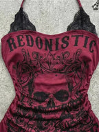 Lace Patchwork Skull Halter Top