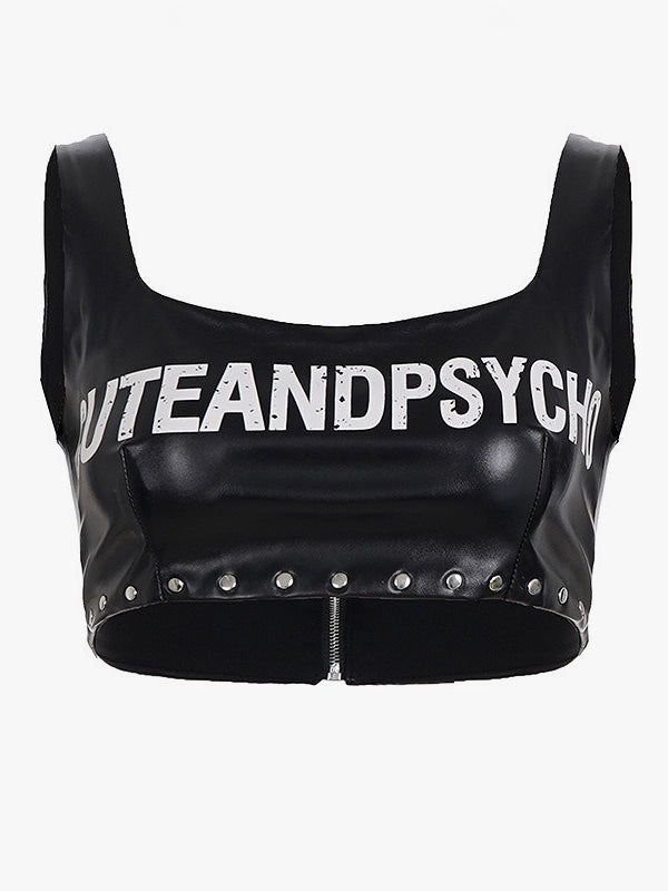 Punk Letter Print Rivet Cropped Tank Top