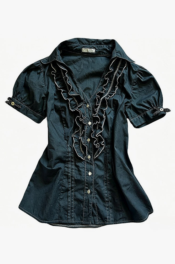 Vintage Collar Ruffle Puff Sleeve Blouse Main image