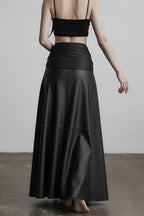 Draped Waist Glossy Maxi Skirts