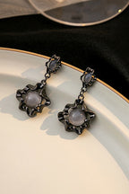 Dark Cat's Eye Stone Silver Pin Earrings