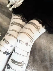 Y2K Kawaii Printed White Thigh High Socks