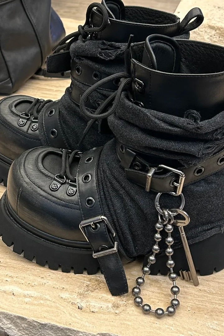 Buckle Chain Platform Combat Boots