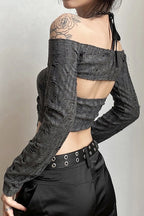 Gothic Buckle Camisole Long Sleeve Crop Top