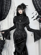 Gothic Bell Sleeve Fitted Blouse