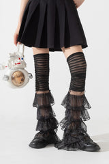 Y2K Edgy Lace Trim Slouch Leg Warmers