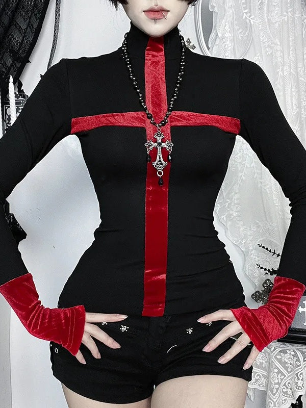 Dark Gothic Knitted Cross-paneled Long-sleeve Knit Top Secondary image