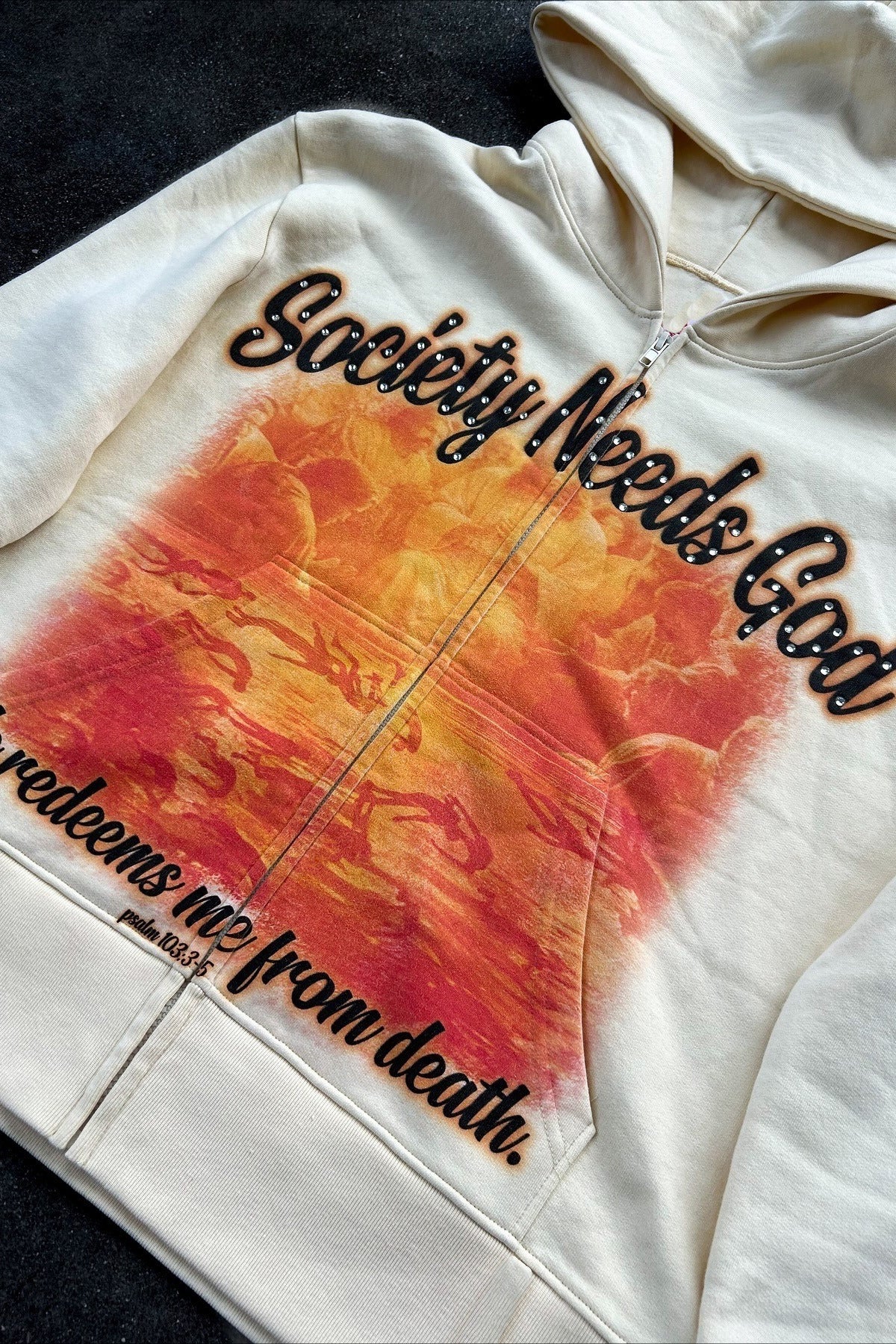 Orange Panel Graphic Oversized Hoodie Secondary image