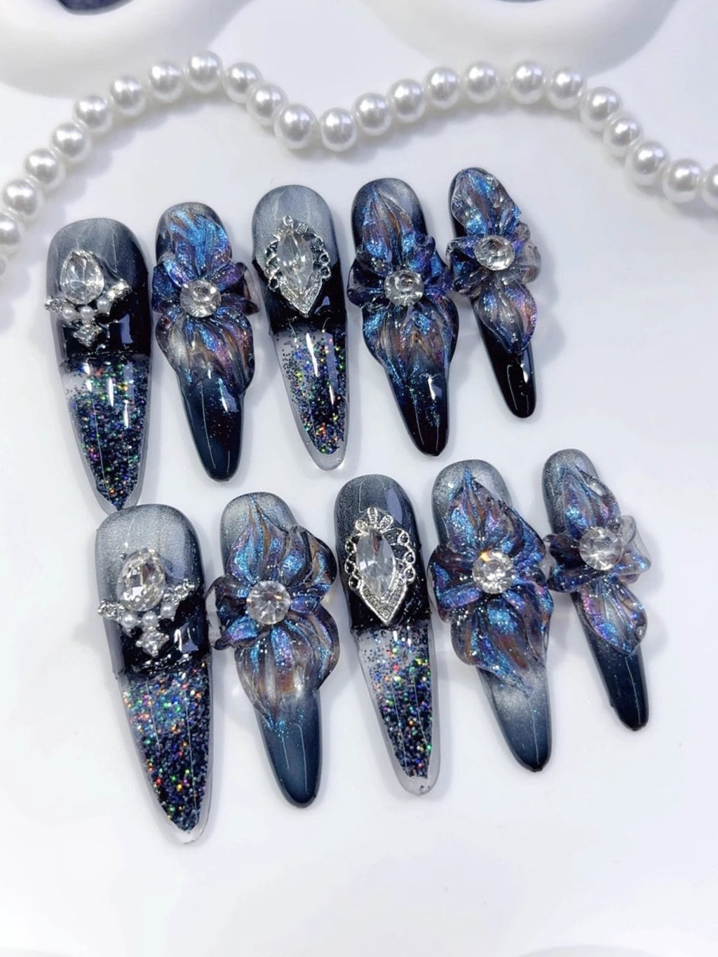 Gothic Glossy Embossed Carved Press On Nails