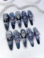 Gothic Glossy Embossed Carved Press On Nails