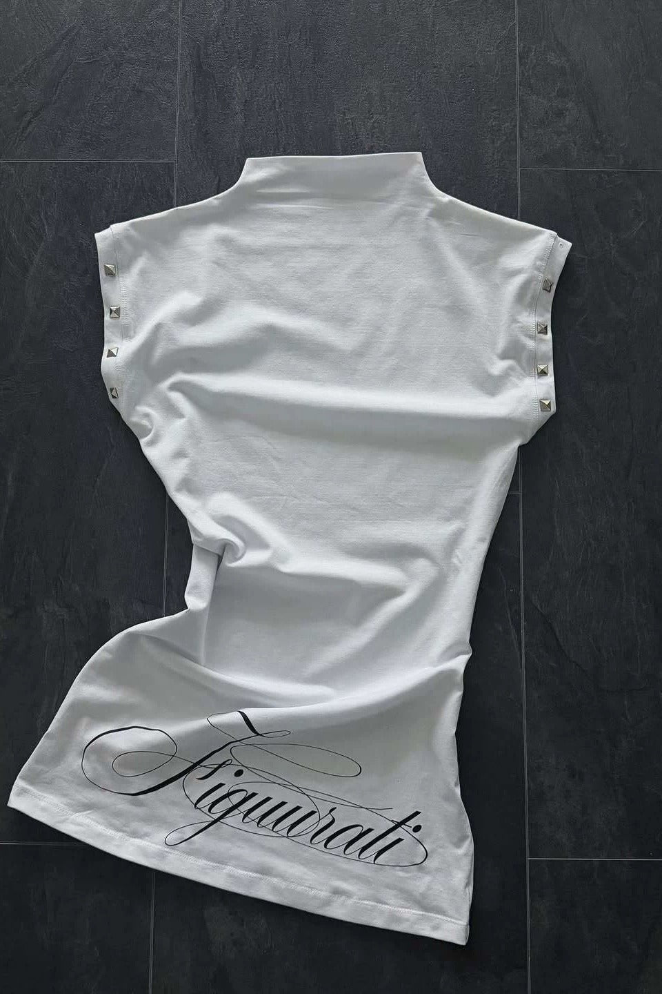 White Punk Studded Mock Neck Mini Dress Secondary image