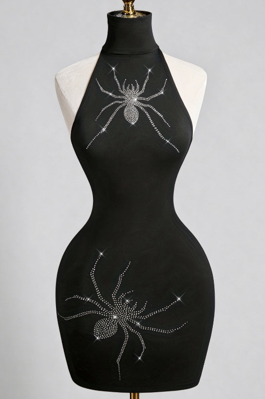 Spider Motif Halter Mini Dress