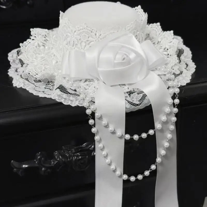 Gothic Lolita Bead Chain Lace Decorative Cosplay Hat Secondary image