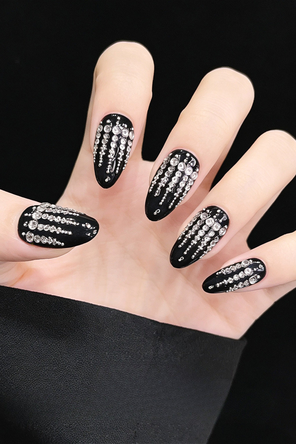 Gothic Black Gem Drip Design Press On Nails
