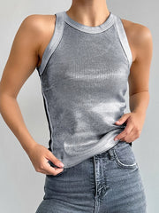 Futuristic Silver Slim Knit Tank Top