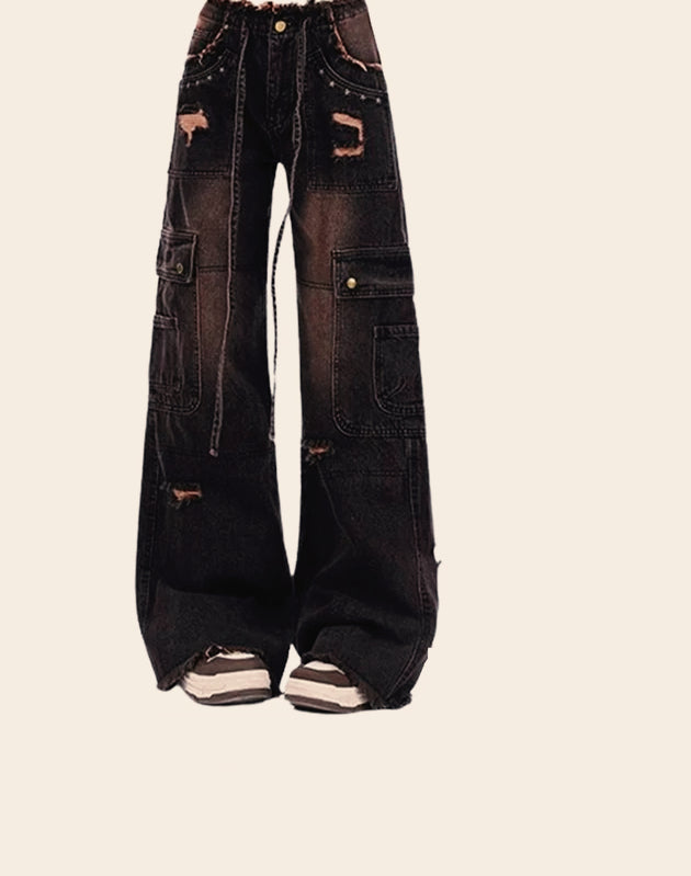 Black Gothic Cargo Denim Pant Main image