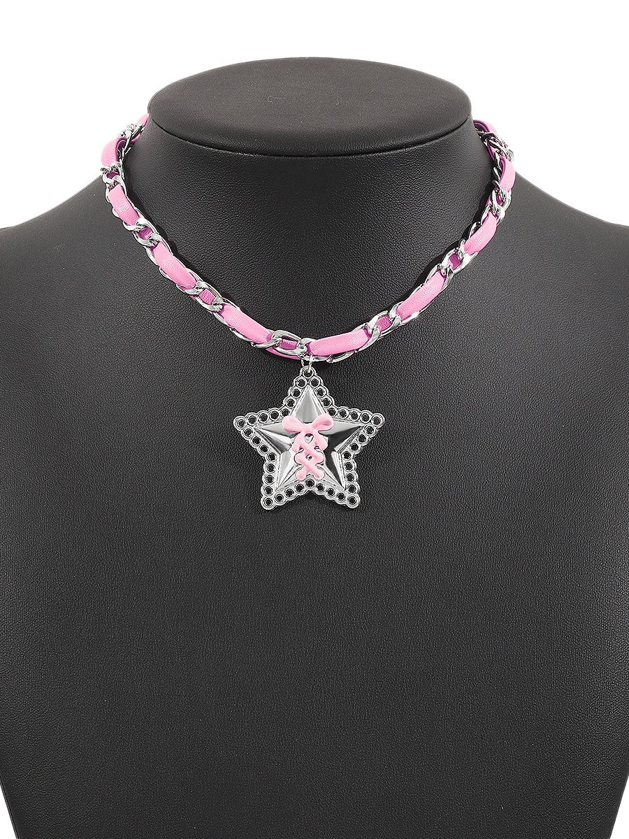 Y2K Bow Star Leather Necklace